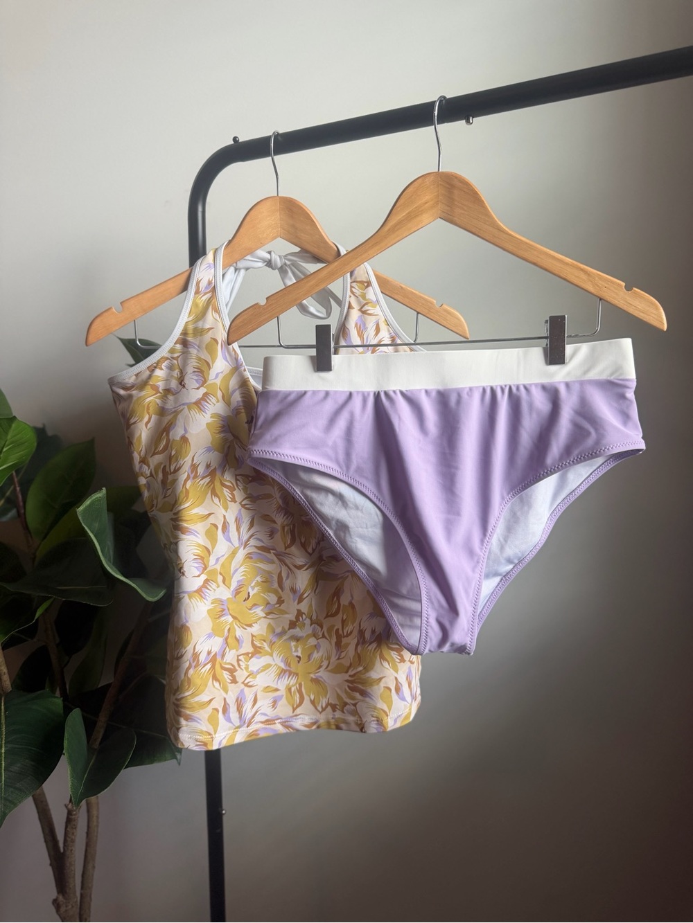 Hapari Lavender and Yellow Floral Tankini with Lavender Brief